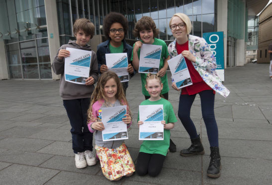 Award winners at Perth Concert Hall. Back from left: Sasha Clark, Ruben Shearer and Kasey Ward.
 Front: Blyth Brown-Swankie and Ella Pryce.