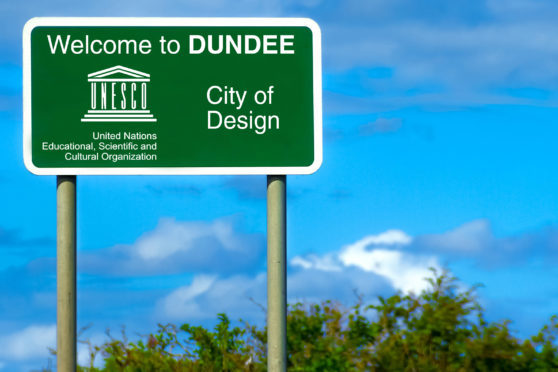 How a sign proclaiming Dundee's UNESCO City of Design status could look.