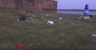 Rubbish strewn on the grass at Broughty Ferry Castle.