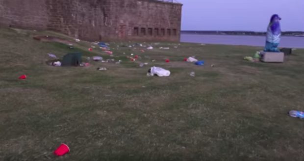 Rubbish strewn on the grass at Broughty Ferry Castle.