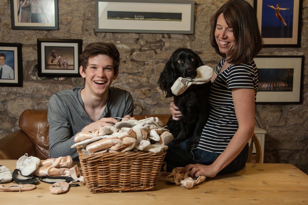 Pauline Bell with her son, Harris, 18, a ballet dancer studying at the Royal Ballet School, London. Also their dog, Izzy. 