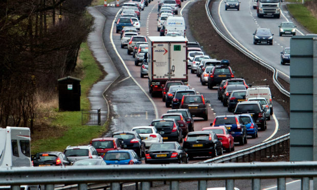 Traffic on the A90 at Kinfauns Junction.