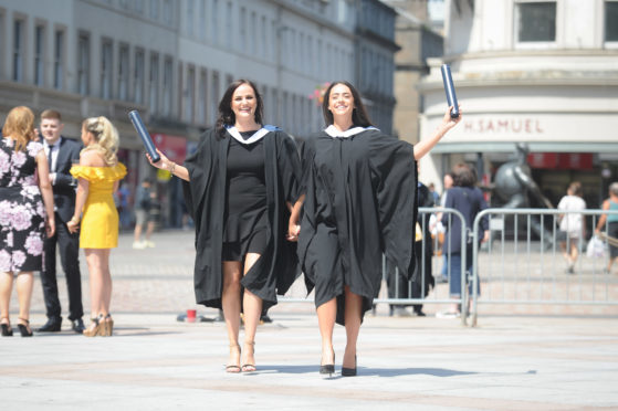 Louise Clarke from Burntisland and Amie Foote from Broughty Ferry who gained BA Hons in Business Management