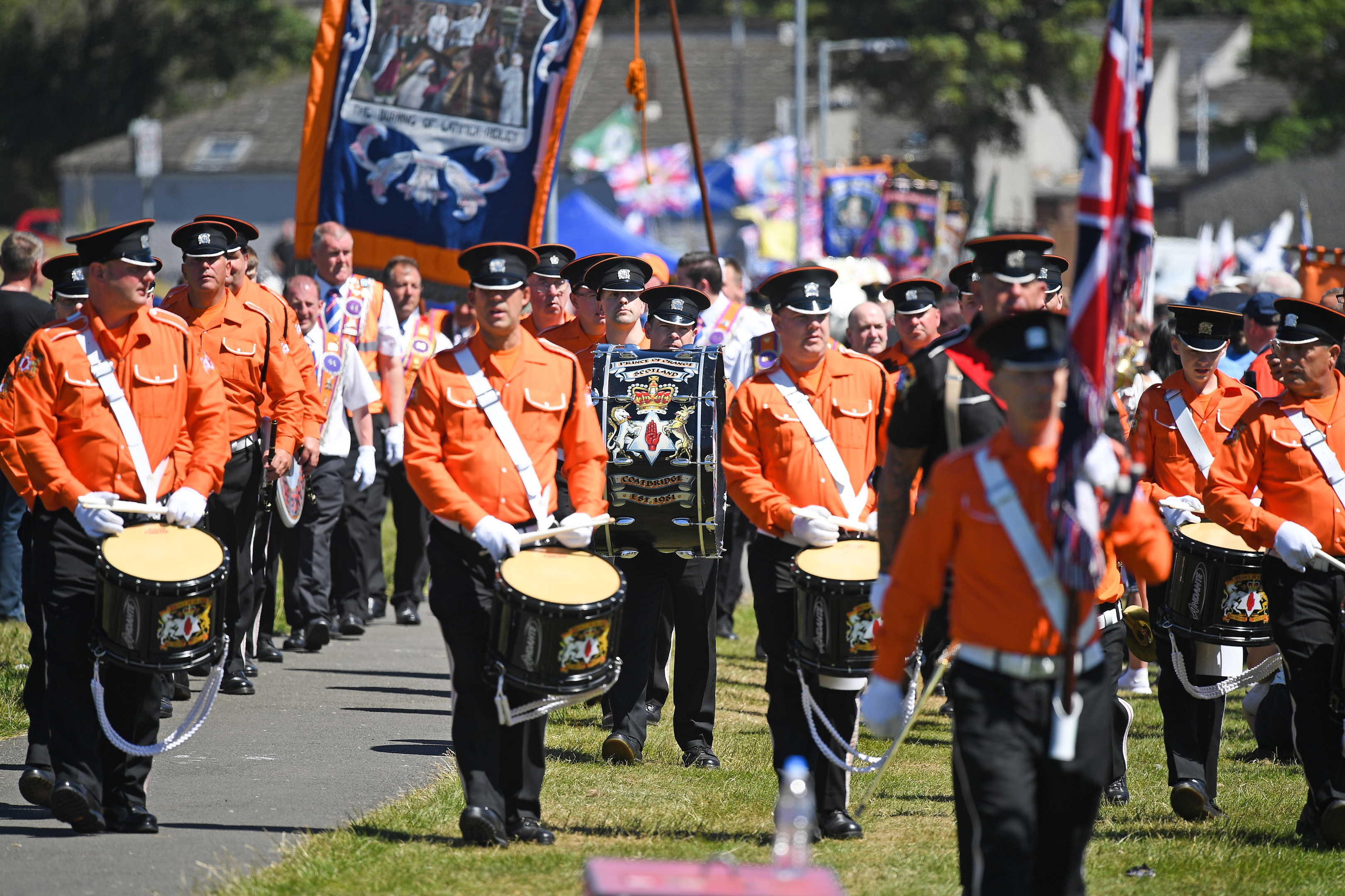 Members of the Orange Order attend the County Grand Lodge of East of Scotland district meeting on June 30, 2018 in Cowdenbeath, Scotland.