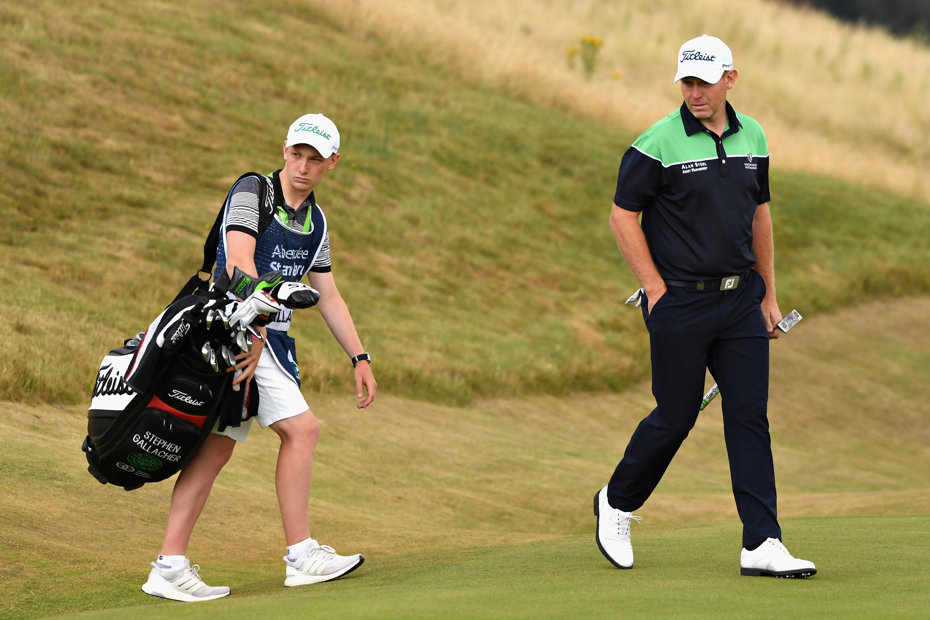 Stephen Gallacher and his caddie, son Jack during his final round 66 at Gullane.