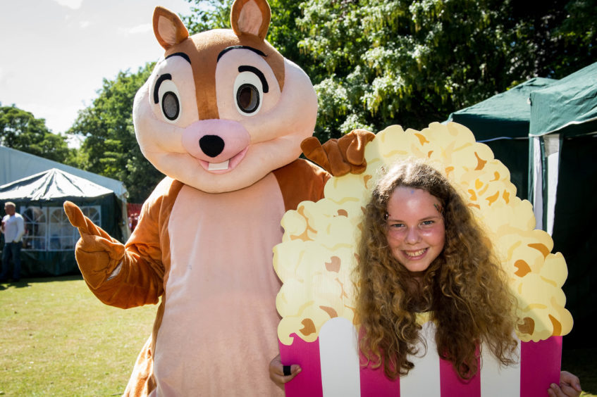 The squirrel mascot with 14 year old Esme Mitchell from Glenrothes.