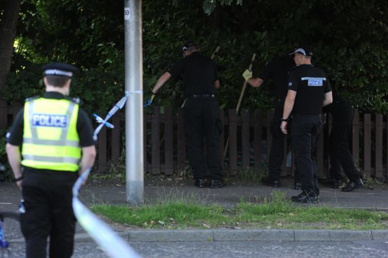 The police search team in Kirkcaldy's Valley Gardens following the alleged incident.