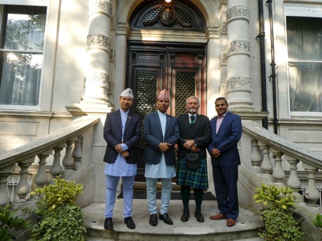 James Lamb (second right) with (from left) Aran Sharad the charge d’affaires, ambassador Dr Subedi and Yadav Bhandari, manager of Everest Inns Worldwide.
