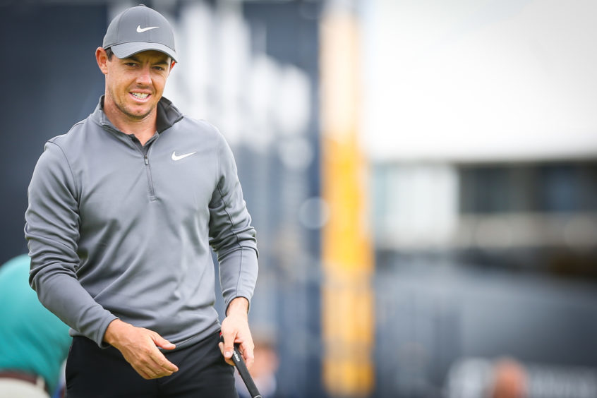 Rory McIlroy on the first day of practice at Carnoustie. Picture: Kris Miller.