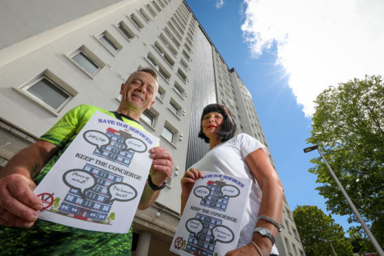 Campaigners Jayne Kelly and Rory Malone outside Elders Court Dundee.