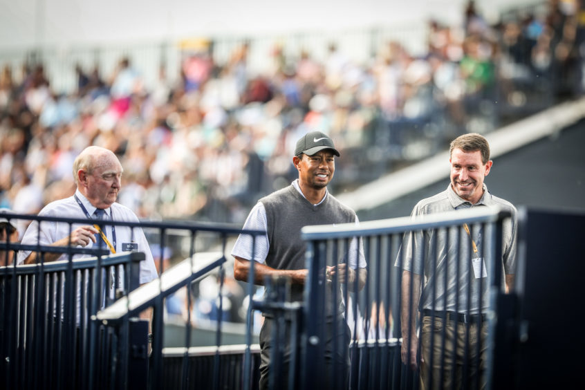 A happy Tiger Woods on day three of the Open.