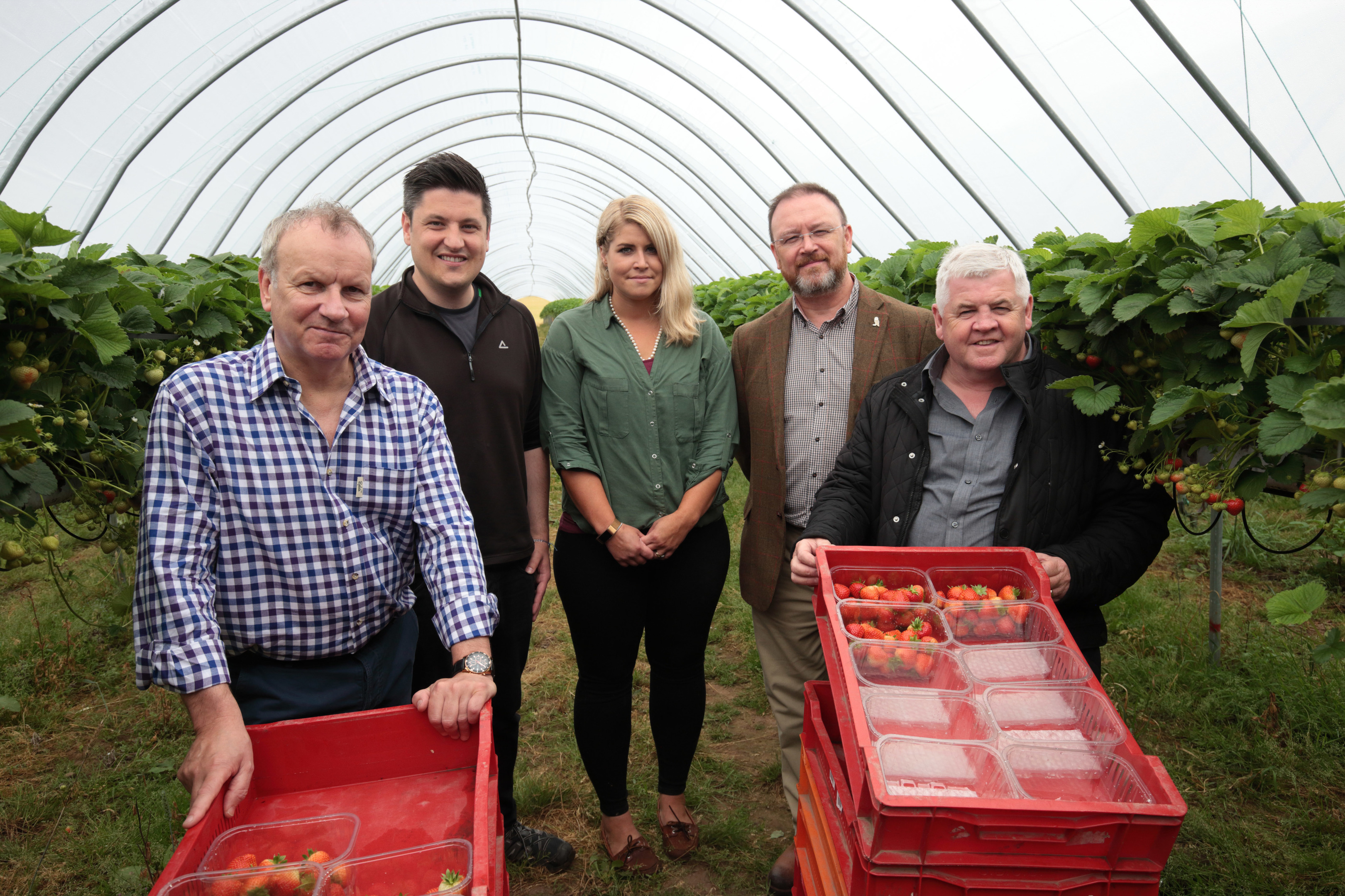 Peter Marshall Farm partner Jen Telfer (centre) with MPs (from left) Pete Wishart, Jed Killen, David Duguid  and Hugh Gaffney.