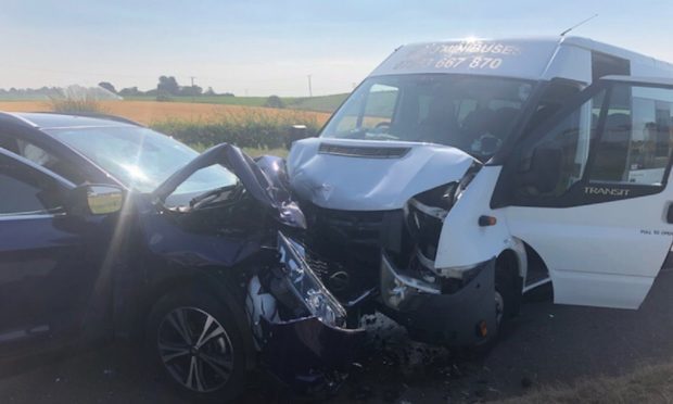 The crash involving a minibus and a car on the A92.