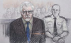 Court artist sketch by Elizabeth Cook of Rolf Harris at Southwark Crown Court in London.