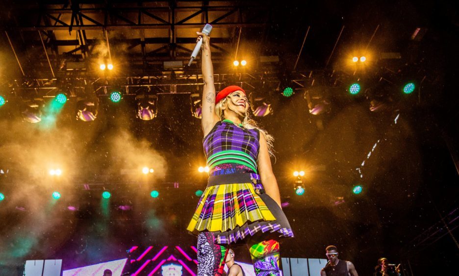 Rita Ora on stage at Slessor Gardens.