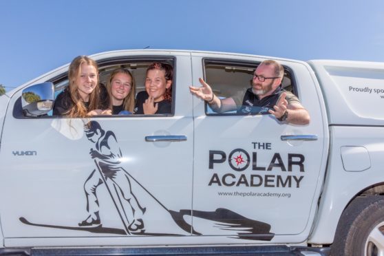 Craig Mathieson (Polar Academy) with Lochgelly High Pupils, Carla Masterton, Hannah Reid and Lauren Scott