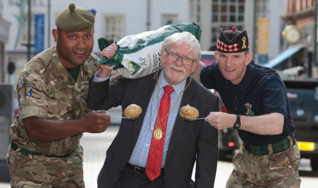 Launch of the inaugural Great Perthshire Tattie Run with Provost Dennis Melloy, representatives from the event organisers and the Perth City Centre team.