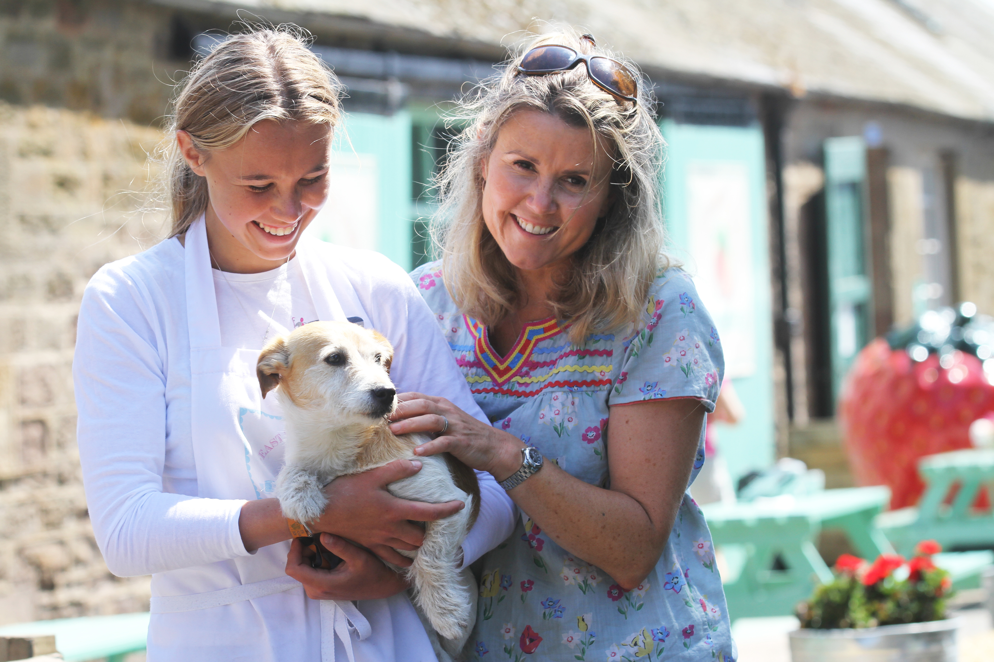 Picture shows; Annie and Kate Porter, with Scruffy the Jack Russell.