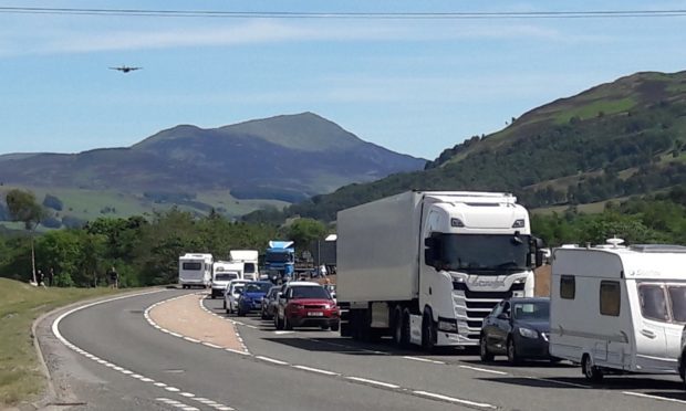 Traffic building up following a previous incident on the A9 near House of Bruar.