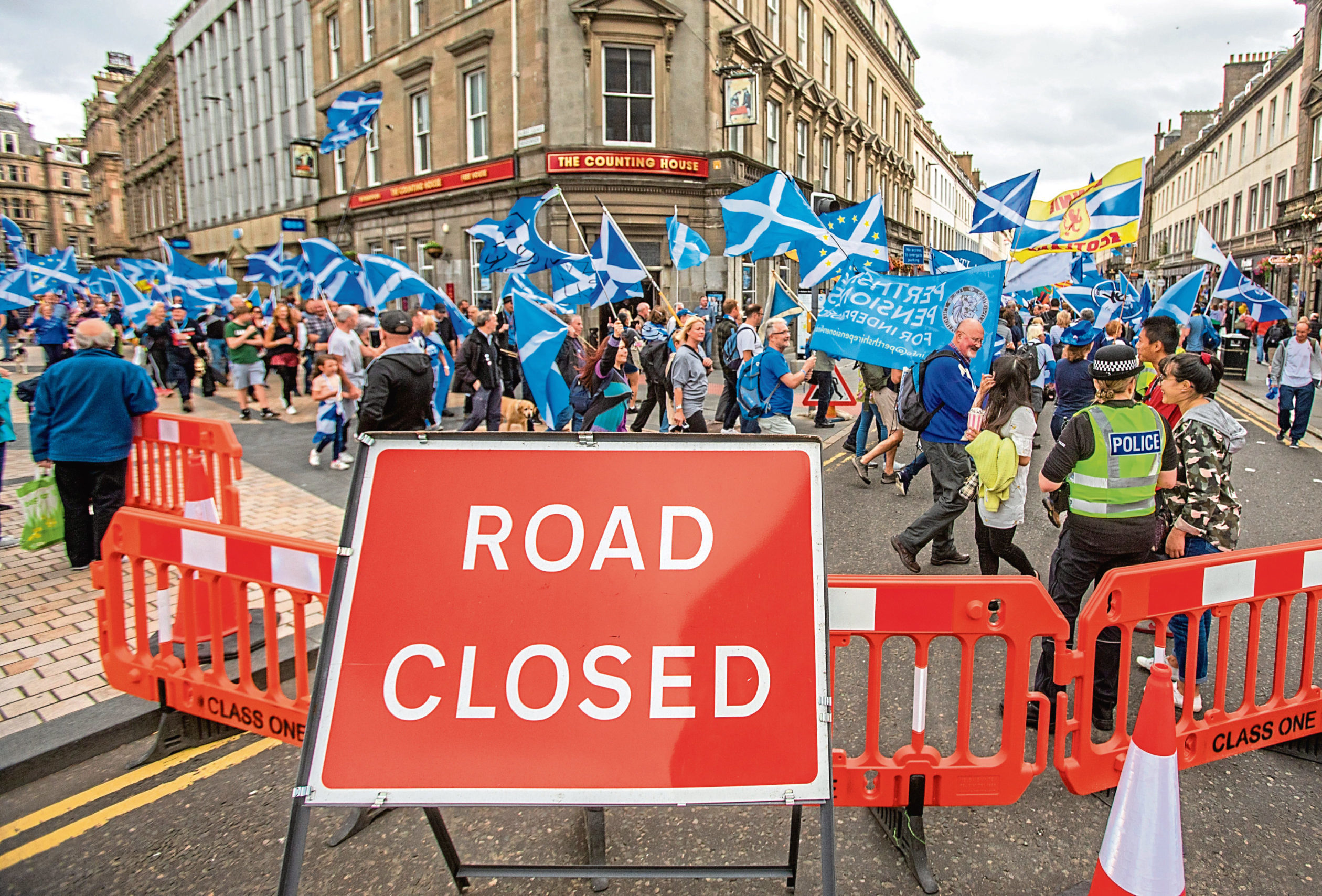 All Under One Banner independence campaign marchers in Dundee on August 18.