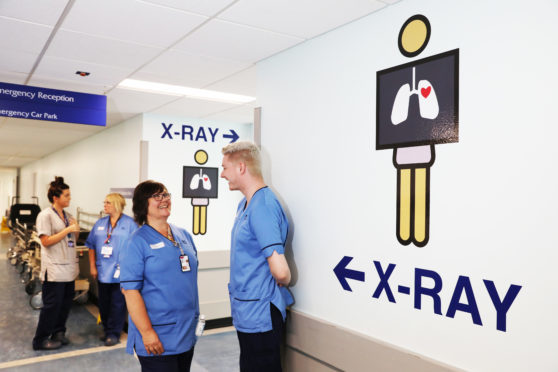 Staff nurses Shirley Russell and Francis Nicholson (front) and Student Nurse Kirsty McIntyre and Staff Nurse Lynn Marr (back) in the A&E department