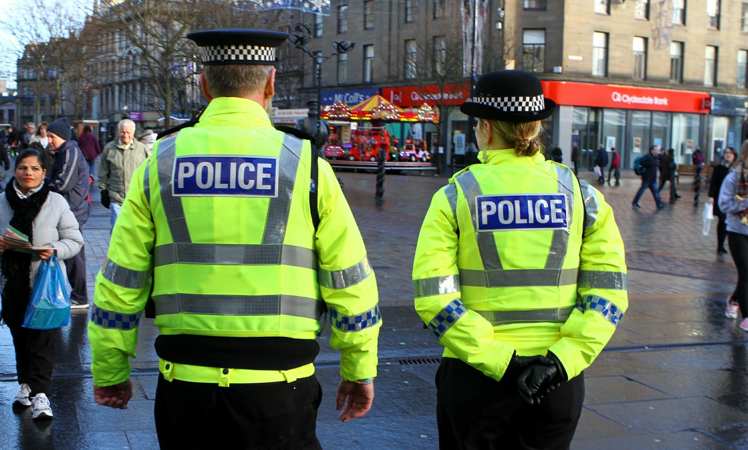 Police patrol in Dundee city centre.
