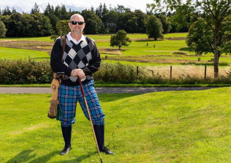 Jason Connery in costume for The Golf Explorers at the Kingarrock Hickory Golf Course near Cupar