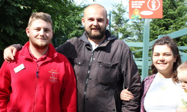 Safari park worker Aaron Jack with father Tom Embleton and his wife Nina Embleton.