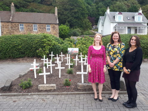 Shirley-Anne Somerville (left), Fiona Thompson (centre) and Yasmine Bazazi (right) at the garden