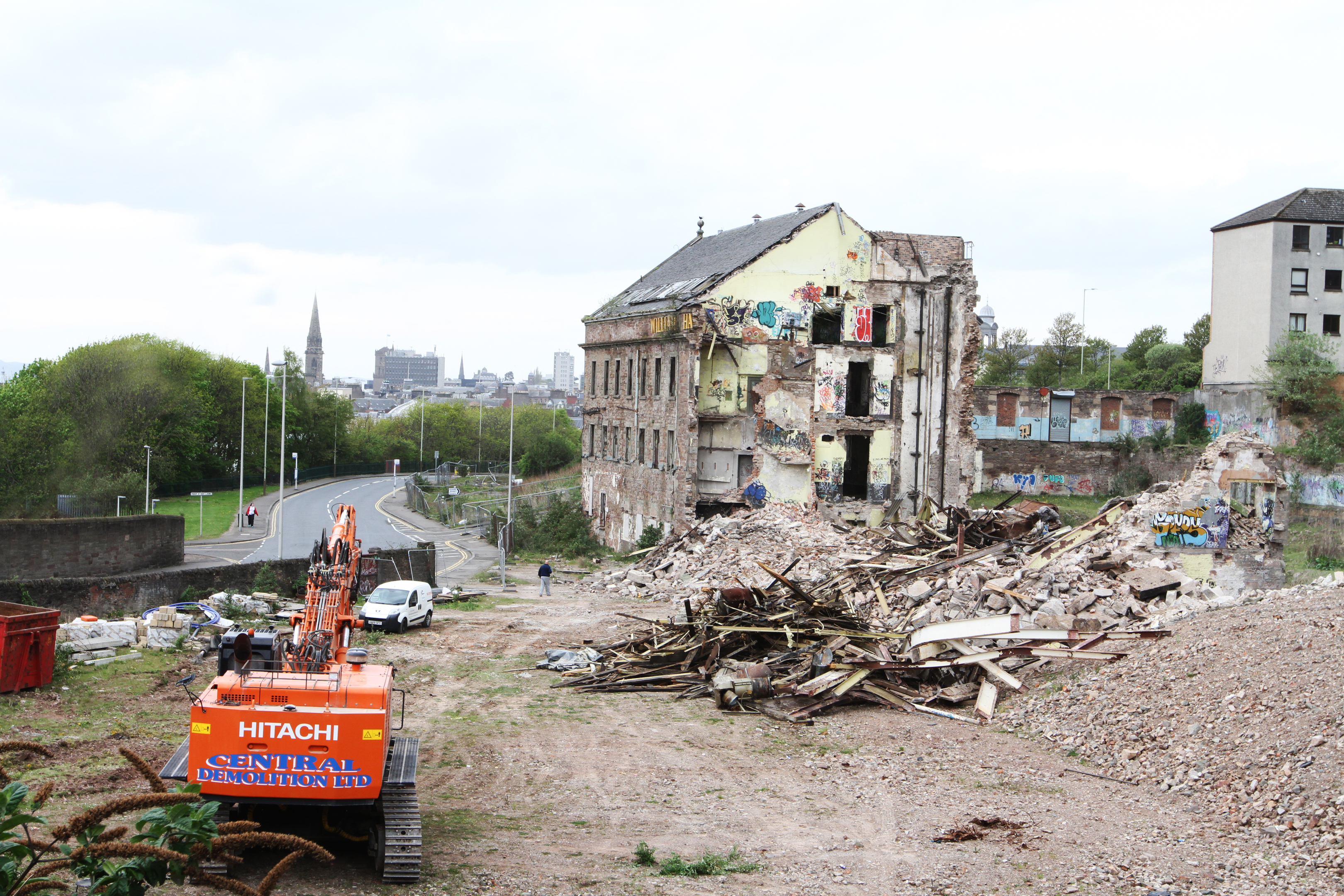 Central Demolition at work on Halley's Mill in May,