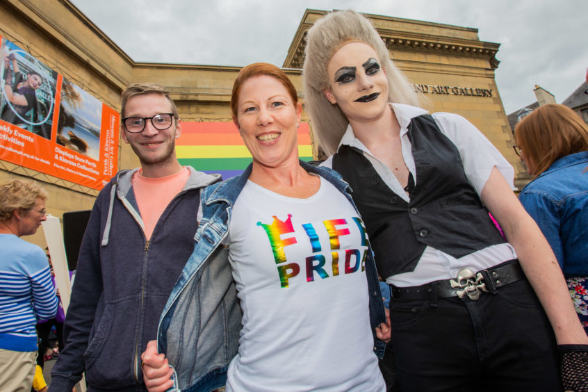 Ross Scott (from Kirkcaldy), Fiona MacKenzie (from Glenrothes) and David Philson (from Auchtermuchty) all from Fife Pride.