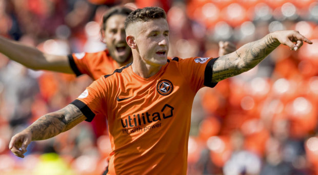 Fraser Aird celebrates scoring his goal.