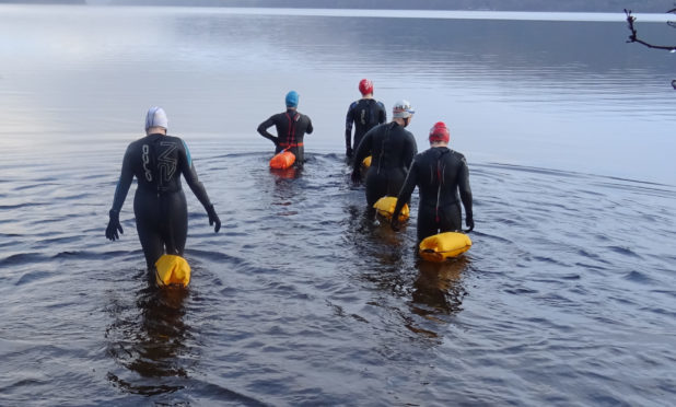 Helen Cole, Theresa Elliot, Ishbel Hayes, Angela Steel and Liz Stevens will swim the length of Loch Tay.