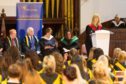 Dorothee Leslie addresses childcare and health students at a graduation at Fife College.