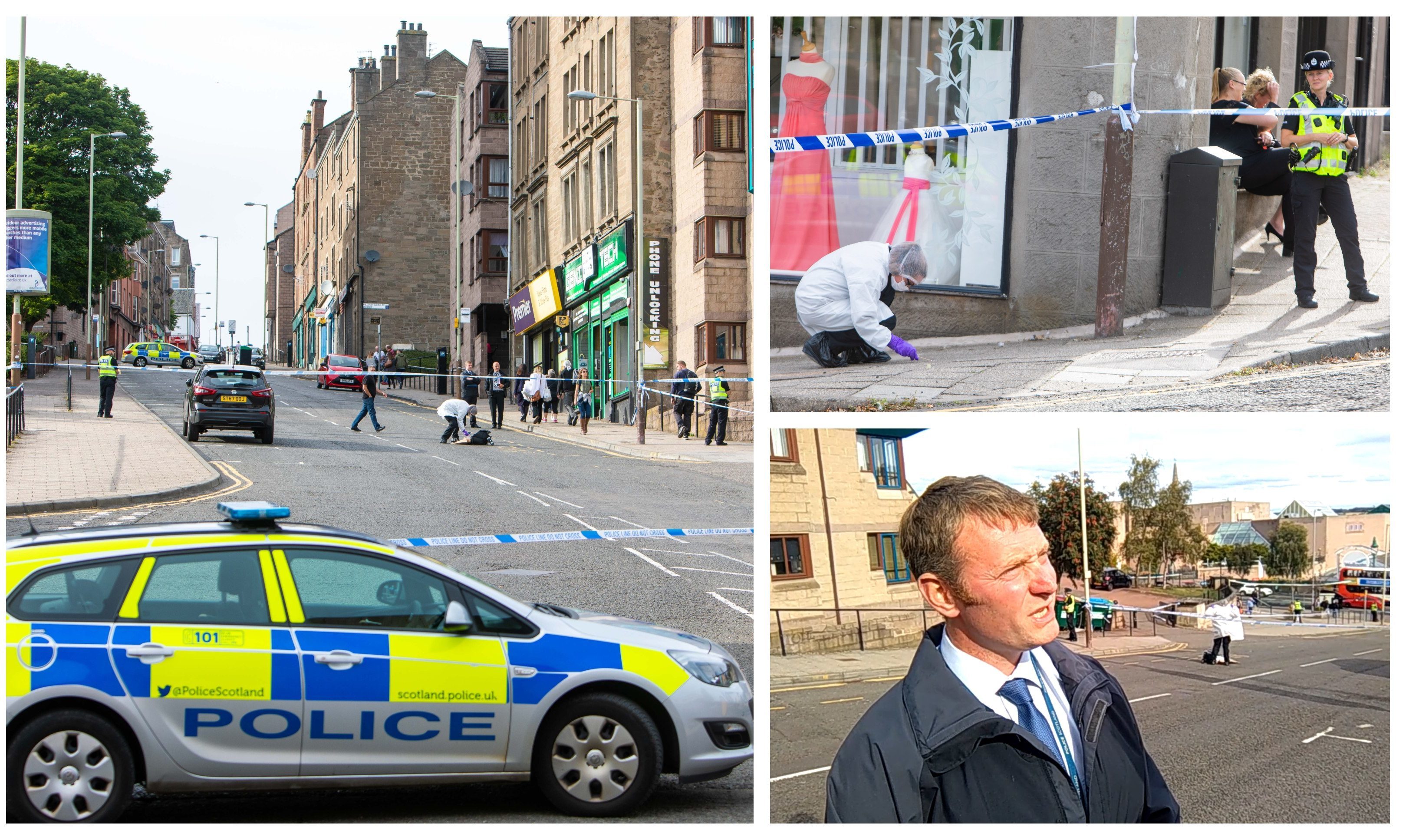 Police at the scene of the incident on the Hilltown, Dundee.