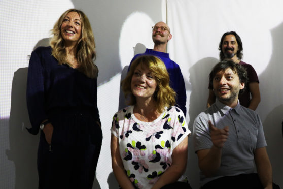 Lto r, Laura Cooney from The Corner, Gillian Easson from Creative Dundee,  Siôn Parkinson, Project Curator, Biome Designers Malath Abbas (front) and Tom Demajo.