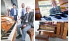 Dave Patterson gifted the piano to Dundee Station in memory of his wife, Jean. The bottom-left photo shows the condition of the instrument after vandals damaged it.
