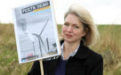 Linda Holt protesting wind farms in 2014.
