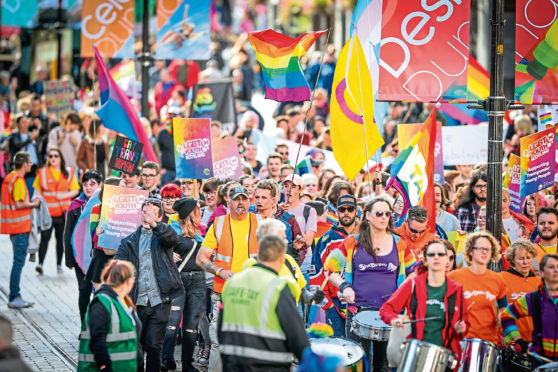 The Dundee Pride parade making its way to City Square on Saturday September 22, 2018.