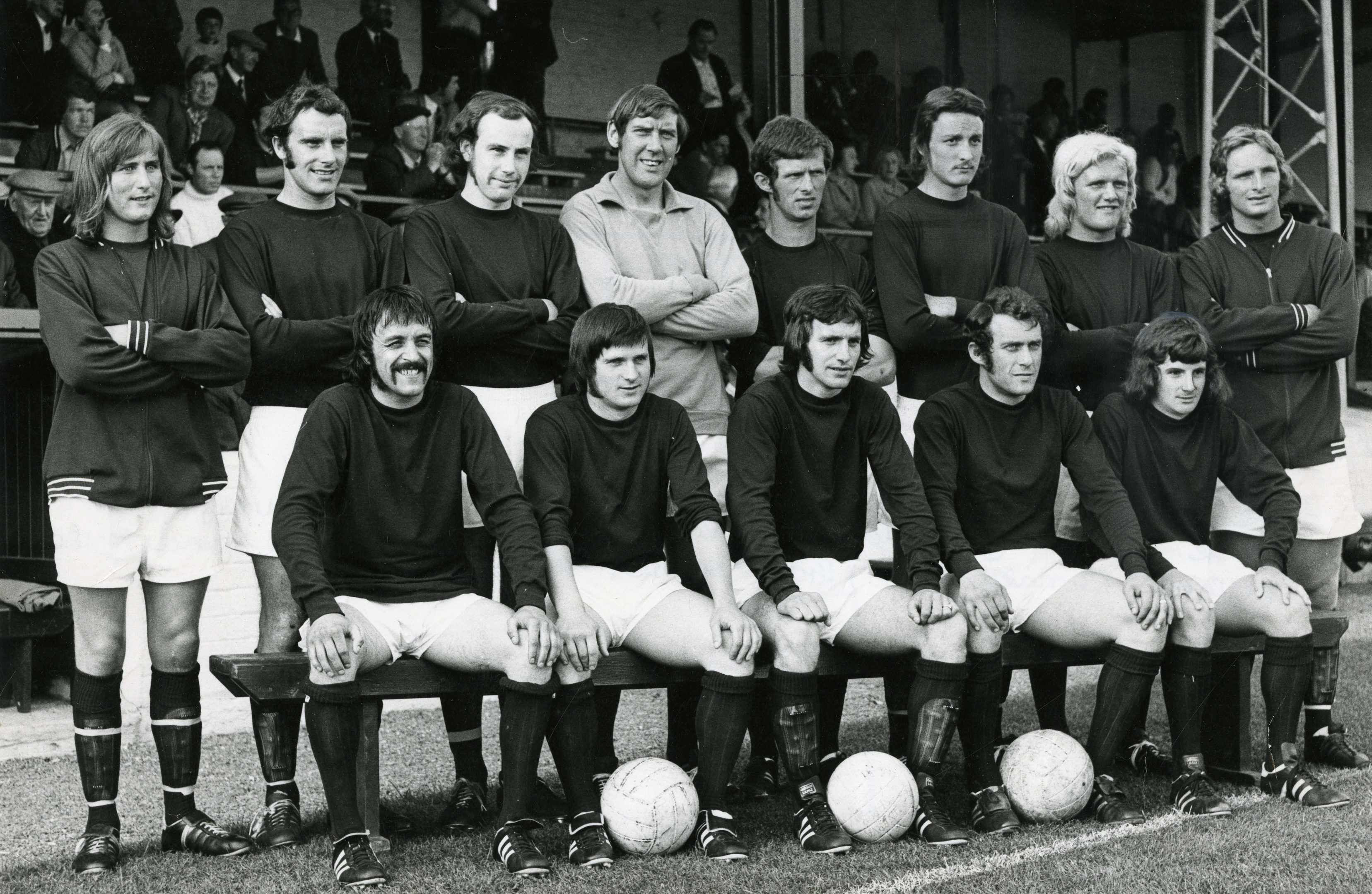 Jimmy Cant and John Fletcher pictured in the legendary 1973 team line up.  From left Reid, Milne, Rylance, Marshall, Murray, Carson, Fletcher, Donald; front, Sellars, Cant, Pirie, Penman and Yule.