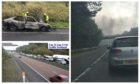 Photos showing the ruins of the car which caught fire on the M90.
