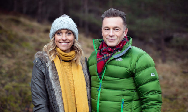 Michaela Strachan and Chris Packham prepare to present Autumnwatch.