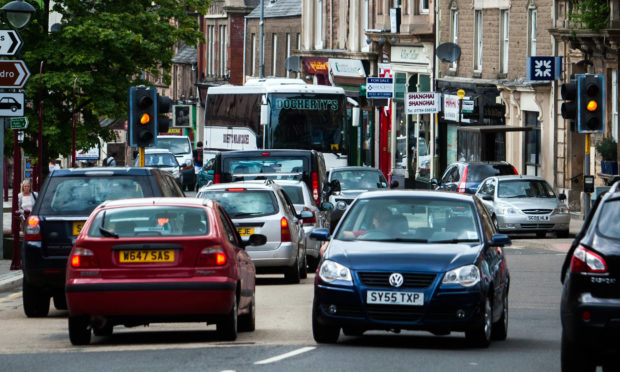 Traffic on Crieff High Street.