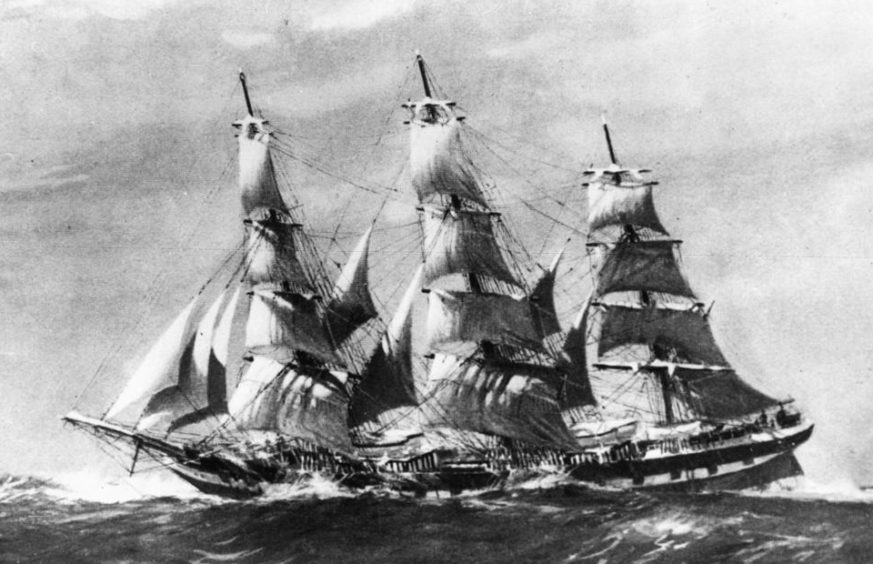 Fully rigged ship Duntrune - black and white photograph of a painting by Jack Spurling