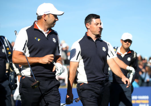 Rory McIlroy and Sergio Garcia set out in practice for the Ryder Cup in Paris.