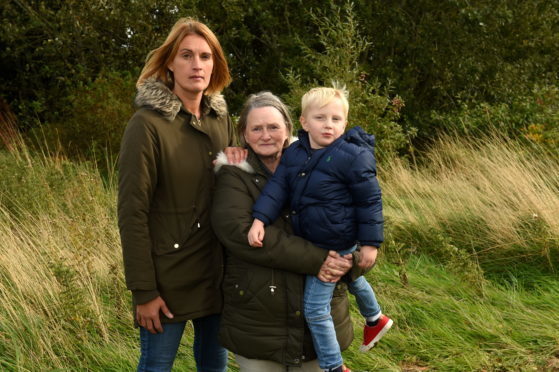 From left, Sandra Stuart, Audrey Forbes with grandson Jude Fell, 3, at the skatepark site.