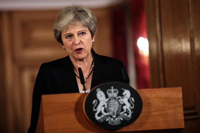 Prime Minister Theresa May speaking in Downing Street in the aftermath of the Salzburg summit.