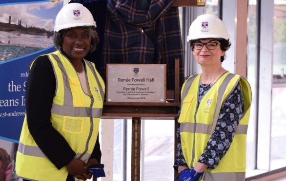 Renee Powell and Sally Mapstone in the new halls of residence