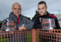 Assistant manager Ian Campbell (left) receives the Ladbrokes League 1 Manager of the Month award for August, on behalf of his brother Dick Campbell, the Arbroath manager. He's pictured alongside Ryan Wallace, also of Arbroath, who wins the Player of the Month award for August
