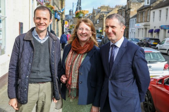 Local MP Stephen Gethins, Councillor Karen Marjoram and Scottish connectivity secretary Michael Matheson.